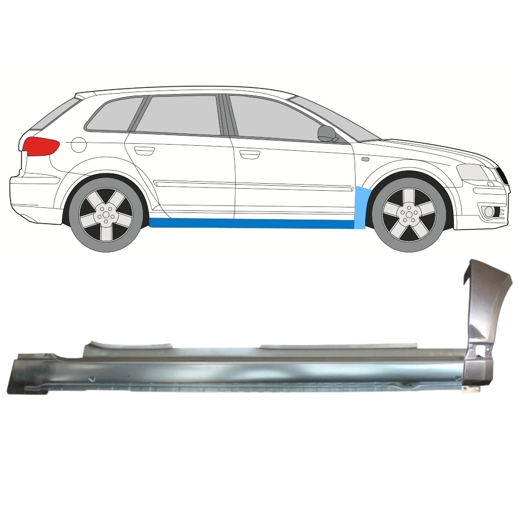 Reparationspanel för tröskel + fram skärm för Audi A3 8P 2003-2012 / Höger 11147