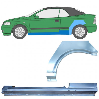 Tröskelplåt + sidovägg hjulhuskant för Opel Astra G 2001-2006 CABRIO / Vänster / Set 12593