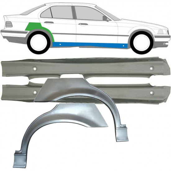 BMW 3 E36 1990-2000 full TRÖSKELPLÅT TILL + BAKRE STÄNKSKYDD REPARATIONSPANEL / UPPSÄTTNING