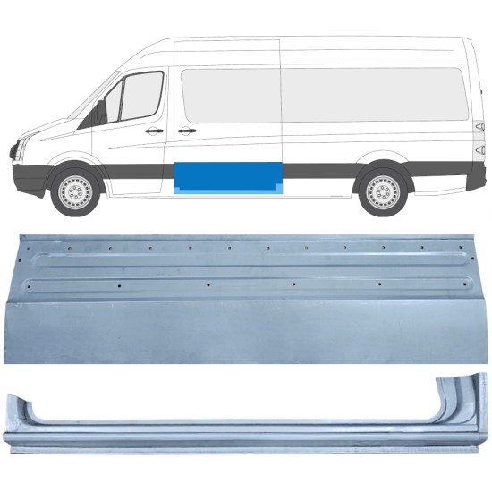 Skjutdörr reparationspanel + tröskel reparationspanel för Volkswagen Crafter 2005-2017 / Vänster / Set 14318