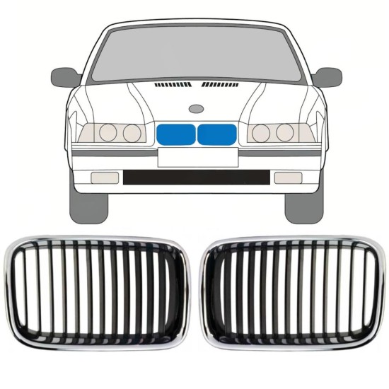 Grill för BMW 3 E36 1990-1995 / Vänster+Höger / Set 11126