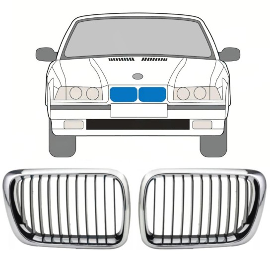 Grill för BMW 3 E36 1996-2000 / Vänster+Höger / Set 11127