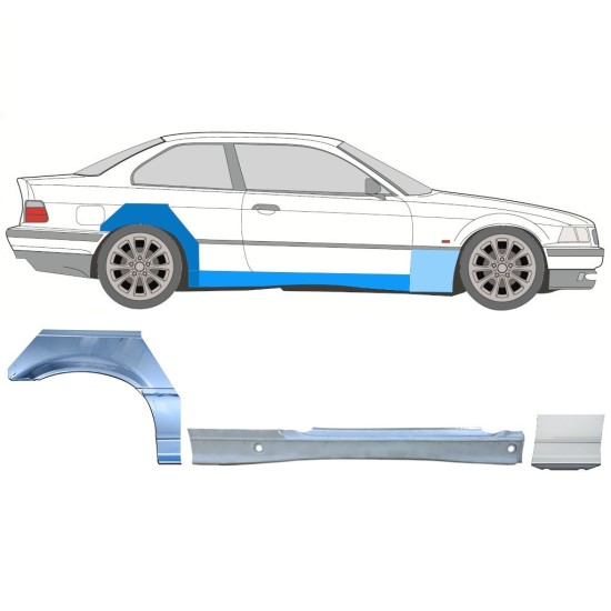Tröskel + fram skärm reparationspanel för BMW 3 E36 1990-2000 / Höger / COUPE / Set 17025