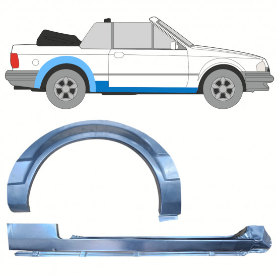 Tröskelplåt + sidovägg hjulhuskant för Ford Escort 1981-1990  CABRIO / Höger / Set 12586