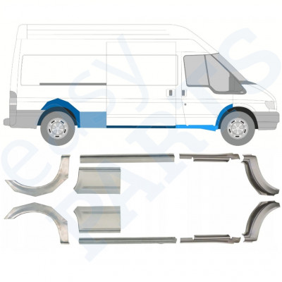 FORD TRANSIT 2000-2013 LÅNG HJULBAS REPARATION AV BAKSKÄRM + TRÖSKELPLÅT / UPPSÄTTNING