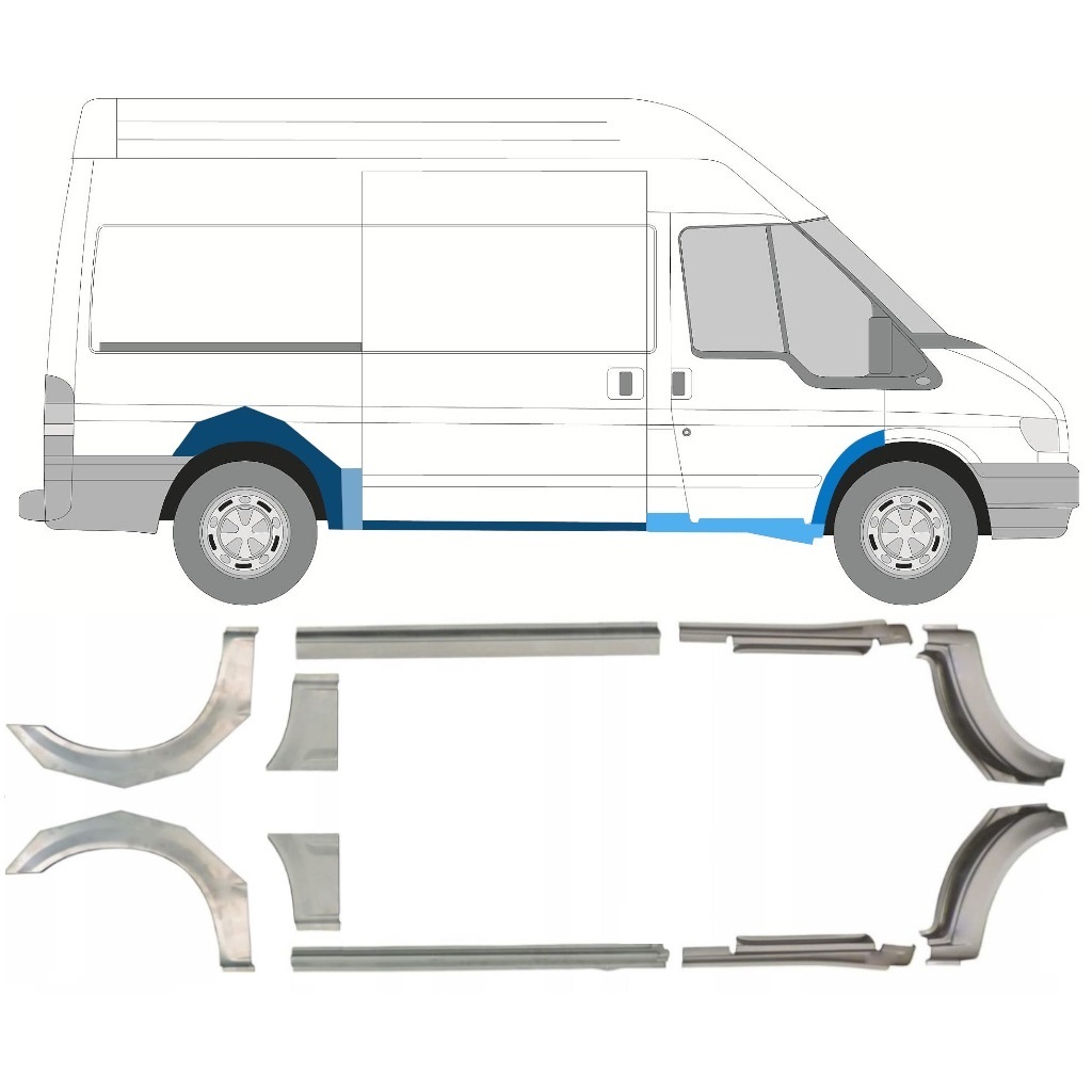 Tröskelplåt + Sidovägg Hjulhuskant För Ford Transit 2000-2013 / Mwb / Vänster+Höger / Set 10637