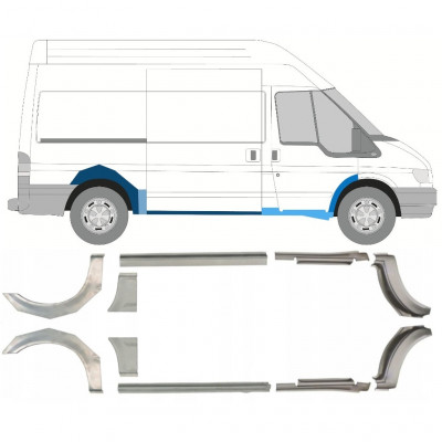 FORD TRANSIT 2000-2013 MEDELHJULBAS REPARATION AV BAKSKÄRM + TRÖSKELPLÅT / UPPSÄTTNING