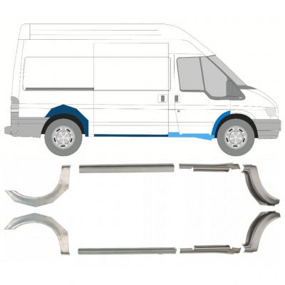 FORD TRANSIT 2000-2013 REPARATION AV BAKSKÄRM + TRÖSKELPLÅT / HÖGER + VÄNSTER MEDELHJULBAS / UPPSÄTTNING