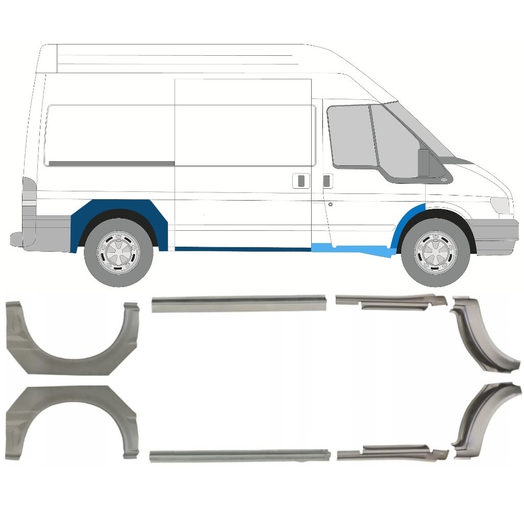 Tröskelplåt + Sidovägg Hjulhuskant För Ford Transit 2000-2013 / Set 9692