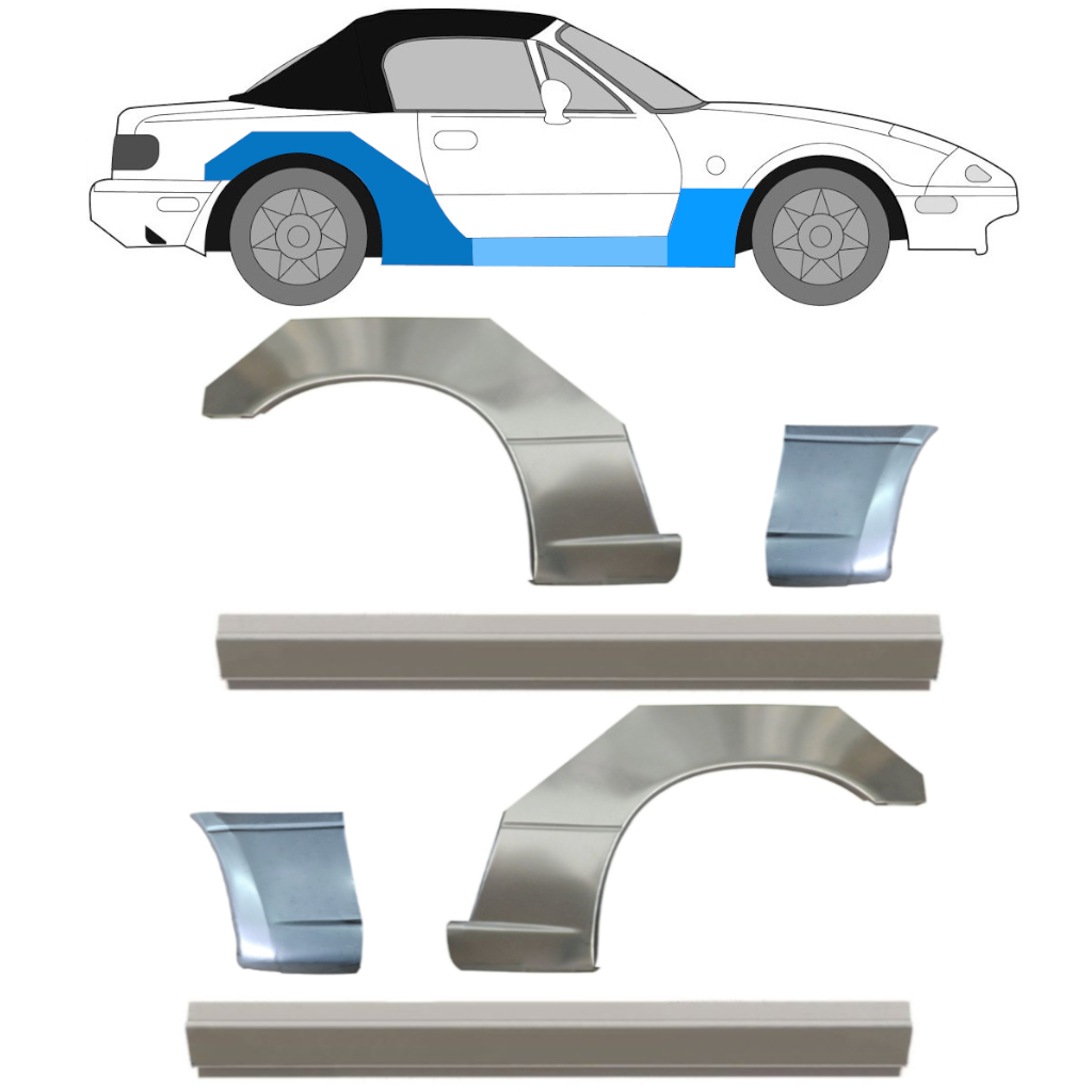 Reparationspanel för tröskel + fram + bak stänkskärm för Mazda MX-5 1989-1998 / Set 12582