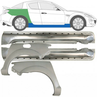 Hel tröskel + bak skärm reparationspanel för Mazda RX8 2003-2012 / Vänster+Höger / Set 9553