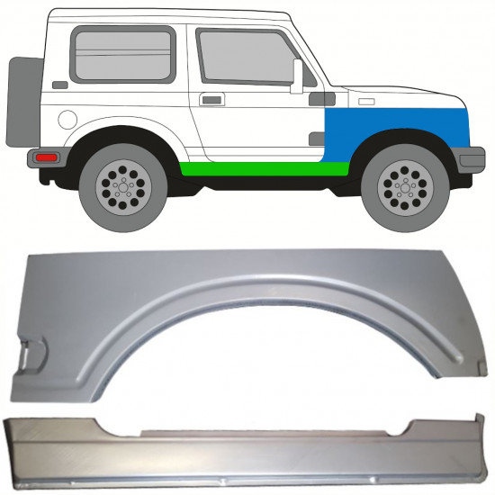 Tröskel + fram skärm reparationspanel för Suzuki Samurai 1981-1998 / Höger / Set 10034