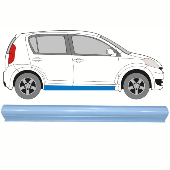 Nedre tröskelplåt reparationspanel för Daihatsu Sirion 2005-2010 / Vänster = Höger (symmetrisk) 17266