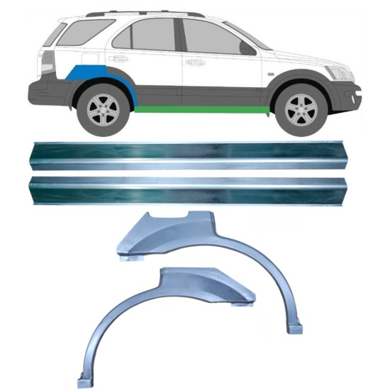 Tröskelplåt + sidovägg hjulhuskant för Kia Sorento 2002-2009 / Vänster+Höger / Set 10696