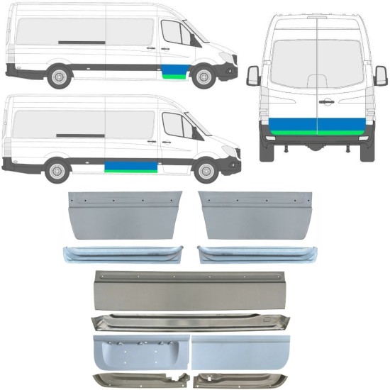 Inre + yttre dörr reparationspanel för Mercedes Sprinter 2006-2018 / Vänster+Höger / Set 11318