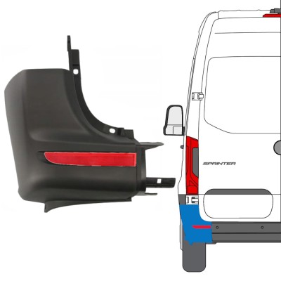 Bak stötfångarhörn + reflexlampa för Mercedes Sprinter 2018- / Vänster / Set 14950
