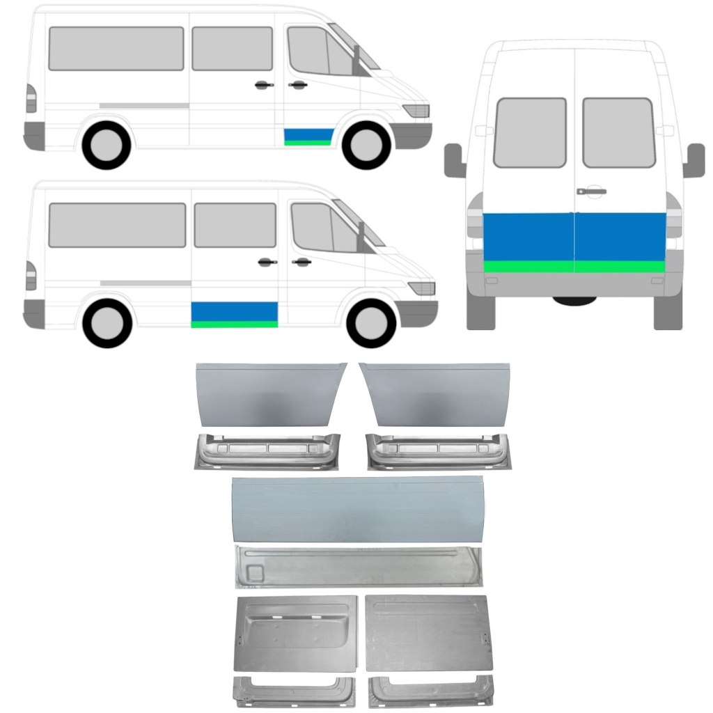 Inre + Yttre Dörr Reparationspanel För Mercedes Sprinter 1995-2006 / Set 11321