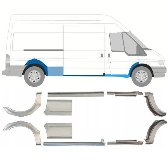 Tröskelplåt + sidovägg hjulhuskant för Ford Transit 2000-2013 / LWB / Vänster+Höger / Set 10630
