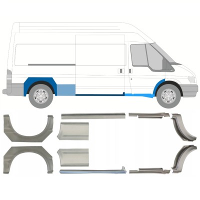 Tröskelplåt + sidovägg hjulhuskant för Ford Transit 2000-2013 / Vänster+Höger / Set 10640