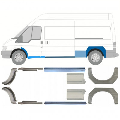 Tröskelplåt + sidovägg hjulhuskant för Ford Transit 2000-2013  / LWB / Set 12678