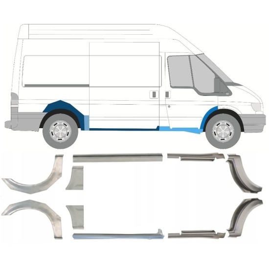Tröskelplåt + sidovägg hjulhuskant för Ford Transit 2000-2013 / Vänster+Höger / Set 10637