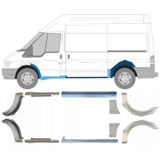 Tröskelplåt + sidovägg hjulhuskant för Ford Transit 2000-2013  / MWB / Set 12676