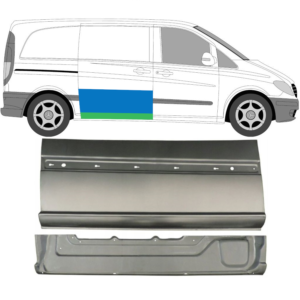 Inre + Yttre Skjutdörr Reparationspanel För Mercedes Vito 2003-2014 / Höger / Set 9647